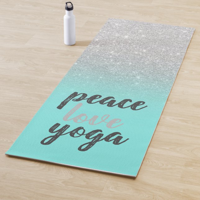 Silberner Glitzer, Mint Green Peace Liebe Yoga Yogamatte (Beispiel)