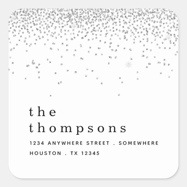 Silberner Glitzer Name Rücksendeadresse Weihnachte Quadratischer Aufkleber (Vorderseite)