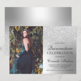 Silberner Glitzer ombre Metallisches Foto Quinceañ Einladung
