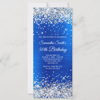 Silberner Glitzer Royal Blue Foil 50. Geburtstag Einladung