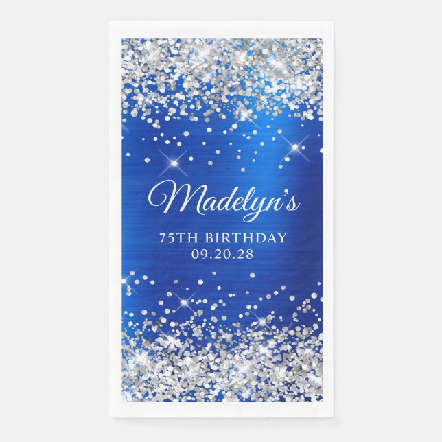 Silberner Glitzer Royal Blue Foil 75. Geburtstag Serviette (Vorderseite)
