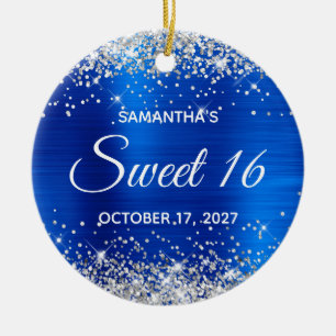 Silberner Glitzer Royal Blue Foil Sweet 16 Geburts Keramik Ornament