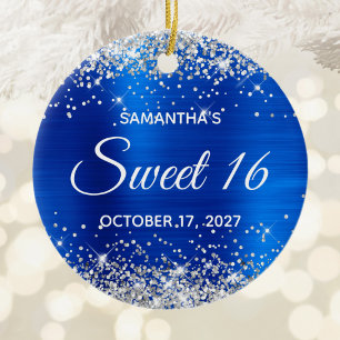 Silberner Glitzer Royal Blue Foil Sweet 16 Geburts Keramik Ornament
