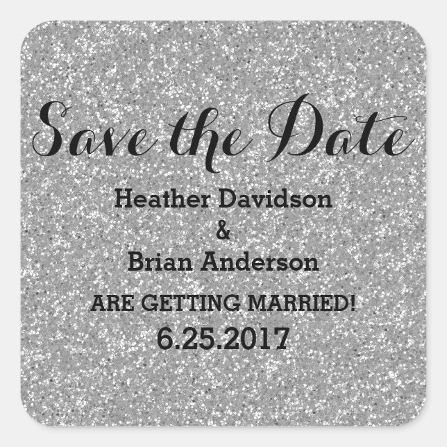 Silberner Glitzer Save the Date Stickers (Vorderseite)