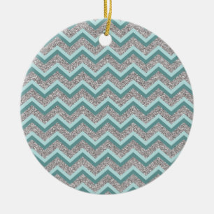 Silberner Glitzer und Aquamarines ZigZag Keramikornament