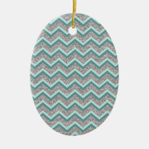 Silberner Glitzer und Aquamarines ZigZag Keramikornament