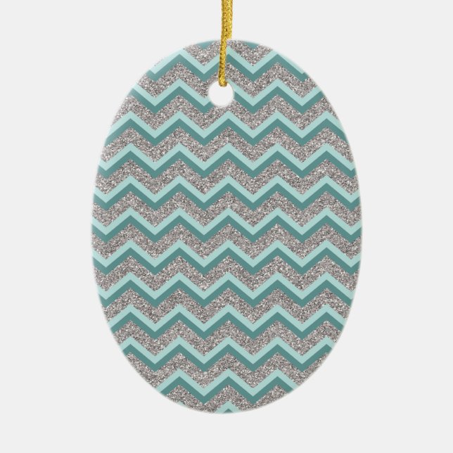 Silberner Glitzer und Aquamarines ZigZag Keramikornament (Vorne)