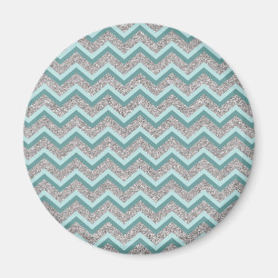 Silberner Glitzer und Aquamarines ZigZag Magnet
