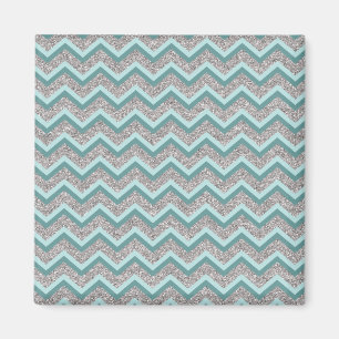 Silberner Glitzer und Aquamarines ZigZag Magnet
