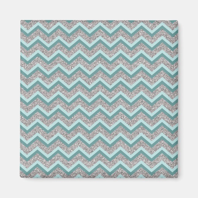 Silberner Glitzer und Aquamarines ZigZag Magnet (Vorne)