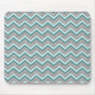 Silberner Glitzer und Aquamarines ZigZag Mousepad