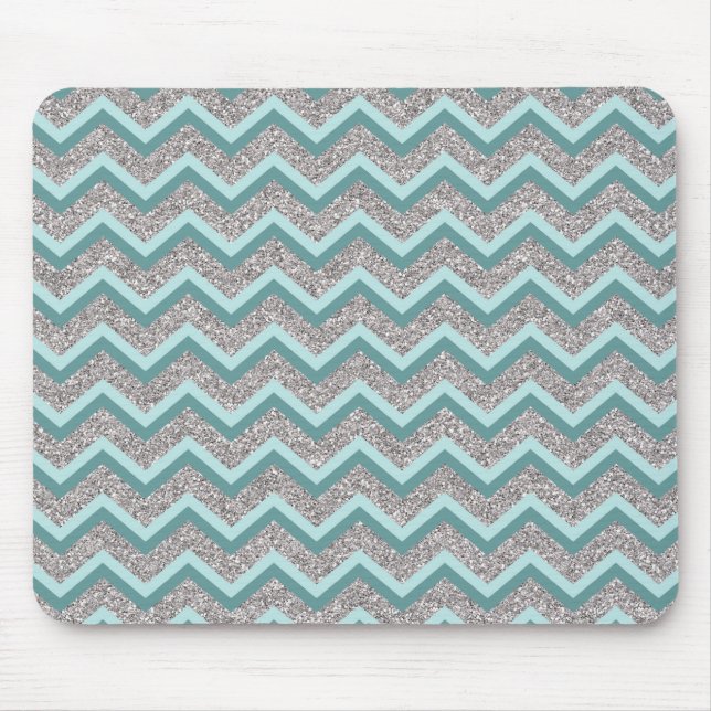Silberner Glitzer und Aquamarines ZigZag Mousepad (Vorne)