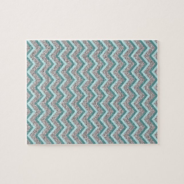 Silberner Glitzer und Aquamarines ZigZag Puzzle (Horizontal)