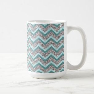 Silberner Glitzer und Aquamarines ZigZag Tasse