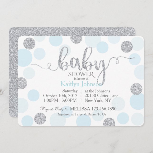 Silberner Glitzer und Blau zerstreute Einladung (Vorne/Hinten)