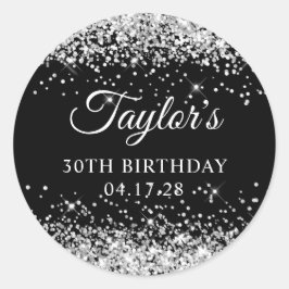 Silberner Glitzer und Schwarz 30. Geburtstag Runder Aufkleber