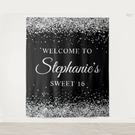 Silberner Glitzer und Schwarz Willkommen in Sweet  Wandteppich