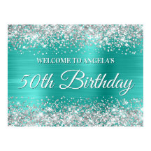 Silberner Glitzer und Türkisfolie 50. Geburtstag