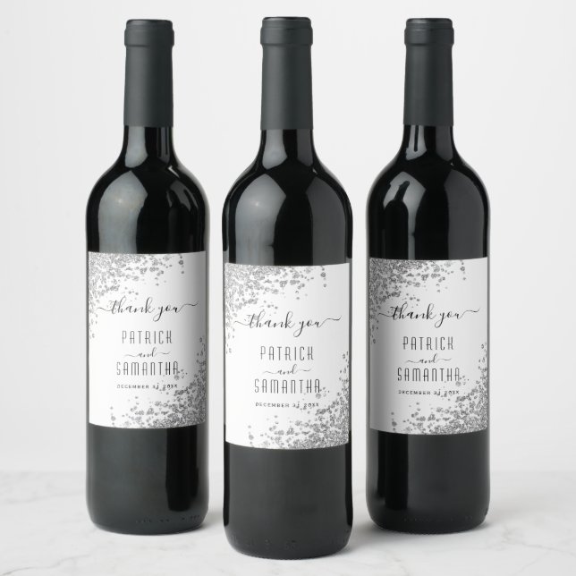 Silberner Glitzer Wein & Sparkling Weinkeller Weinetikett (Flaschen)