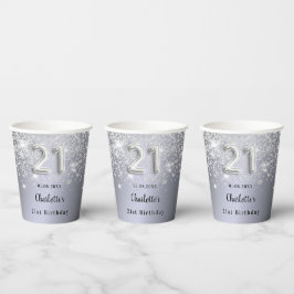 Silberner Glitzer zum 21. Geburtstag Pappbecher
