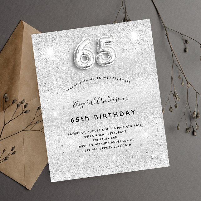 Silberner Glitzer zum 65. Geburtstag Einladung Flyer (Von Creator hochgeladen)