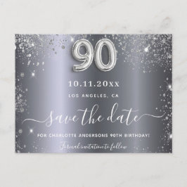 Silberner Glitzer zum 90. Geburtstag Save the Date Postkarte