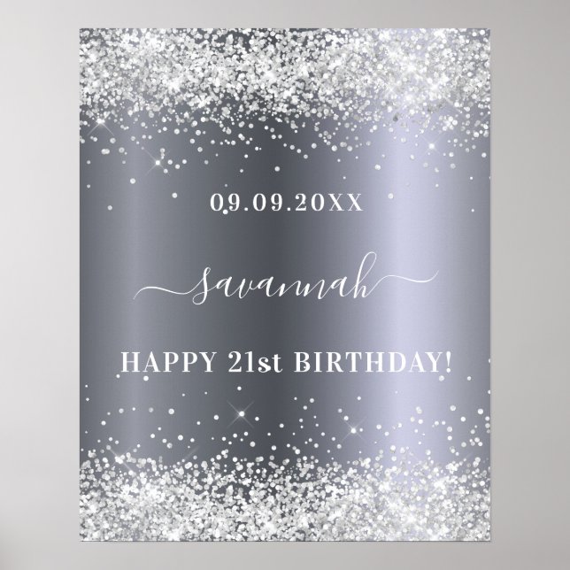 Silberner Glitzer zum Geburtstag Party Begrüßung Poster (Vorne)