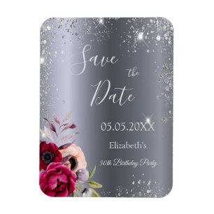 Silberner Glitzer zum Geburtstag Save the Date blü Magnet