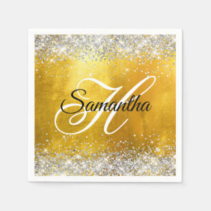 Silberner Glitzernder Goldfolie Fancy Monogramm Serviette