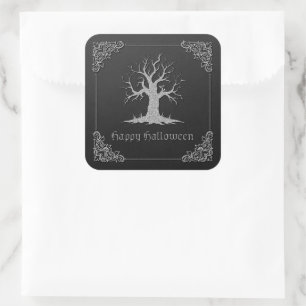 Silberner Gruseliger Baum Halloween Quadratischer Aufkleber