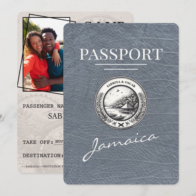 Silberner Jamaica-Pass Save The Date (Vorne/Hinten)