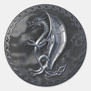 Silberner keltischer Drache-Aufkleber Runder Aufkleber