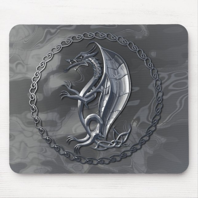 Silberner keltischer Drache Mousepad (Vorne)