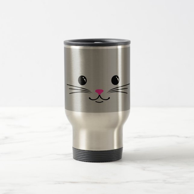 Silberner Kitty-Katzen-Tier-Gesichts-Entwurf Reisebecher (Mittel)