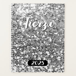Silberner klumpiger Glitter personalisiert 2025 Planer