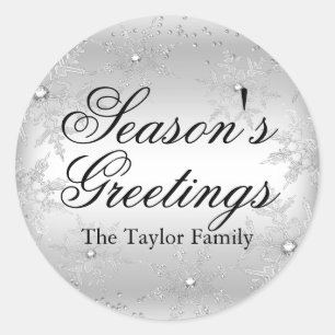 Silberner Kristall-Schneeflocken-Weihnachtsaufkleb Runder Aufkleber