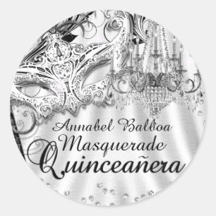 Silberner Kronleuchter-Masquerade-Quinceanera-Aufk Runder Aufkleber