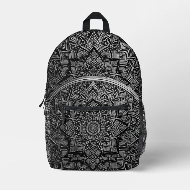 Silberner Kunst-Mandala-Rucksack Bedruckter Rucksack (Vorderseite)