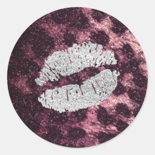 Silberner Kuss Lippen Glitter Funkelnder Gepard Le Runder Aufkleber