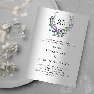 Silberner Lavendel Luxus zum 25. Hochzeitstag Einladung