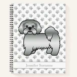 Silberner Lhasa Apso Süßer Cartoon-Hund & Name Notizbuch