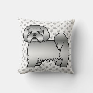 Silberner Lhasa Apso Süßer Cartoon-Hund & Pfoten Kissen