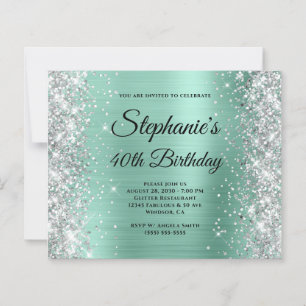 Silberner Licht Teal Glam Monogramm 40. Geburtstag