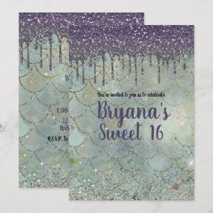 Silberner Lila Glitter-Tropfen Meerjungfrau Sweet  Einladung