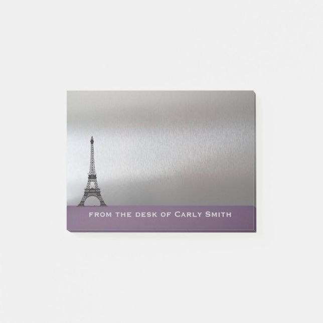 Silberner lila Turm Paris Eiffel personalisiert Post-it Klebezettel (Vorderseite)