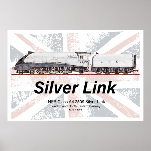 Silberner Link LNER Klasse A4 Lokomotive Profilfla Poster (Vorne)
