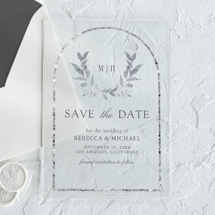 Silberner Lorbeerkranz-Blätter Hochzeit Save-the-D Acryleinladungen