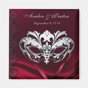 Silberner Maskerade-Rot-Save the Date Magnet