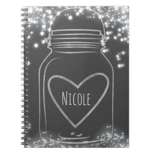 Silberner Mason Jar & Lichter Rustikaler Glamour i Notizblock