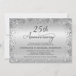 Silberner Metallglanz zur 25. Hochzeitstag-Feier Einladung